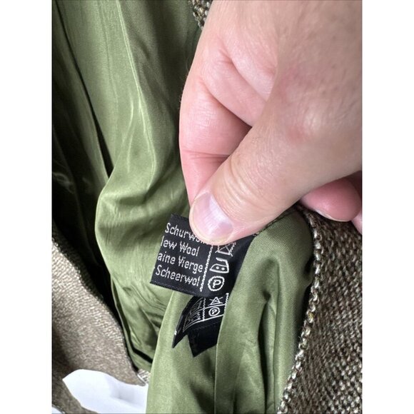 Vintage Lindner Women M Tweed Wool Jacket Green Suede Trim Equestrian 70s German - Picture 9 of 11